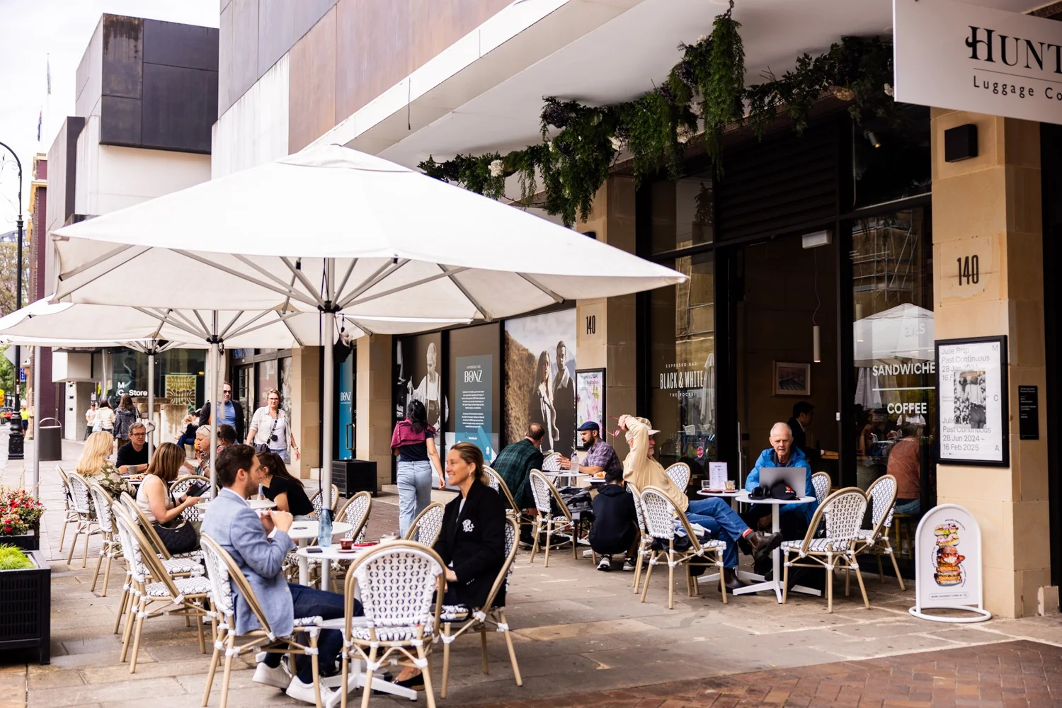 Outdoor tables at Black & White Espresso on George Street